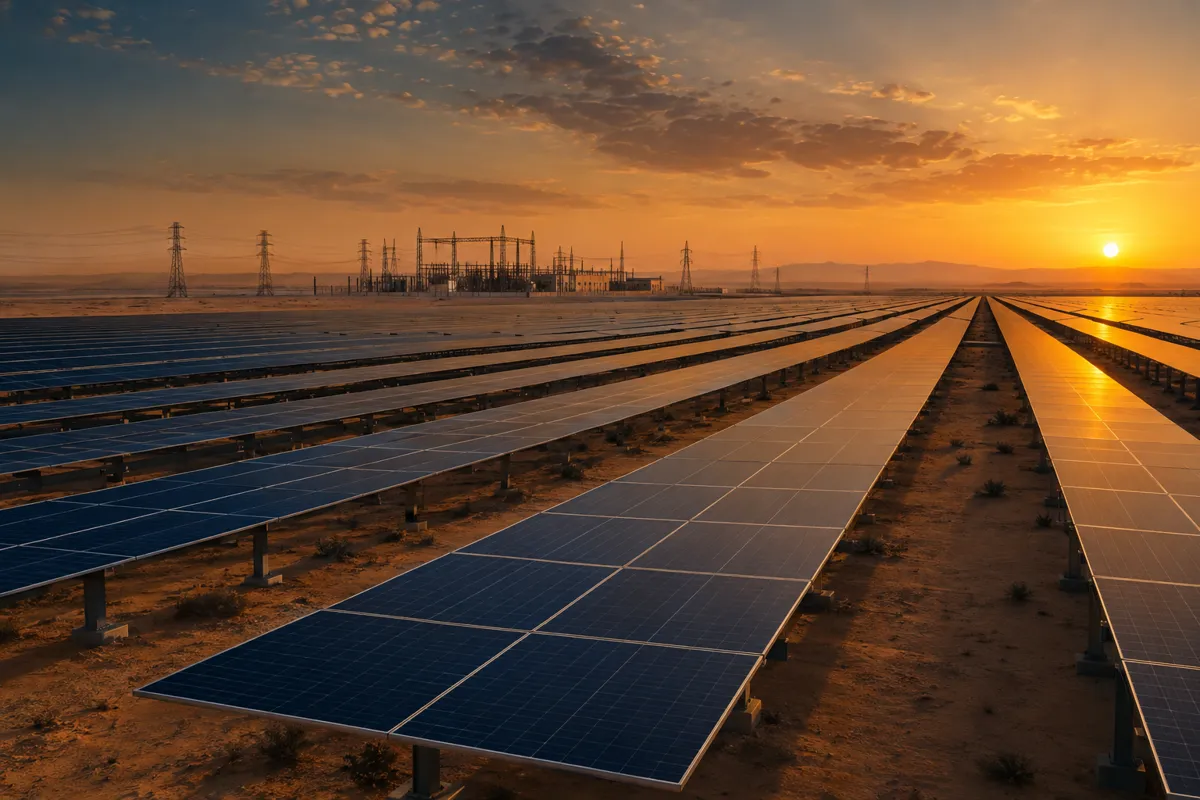 Solar arrays and substation in the desert