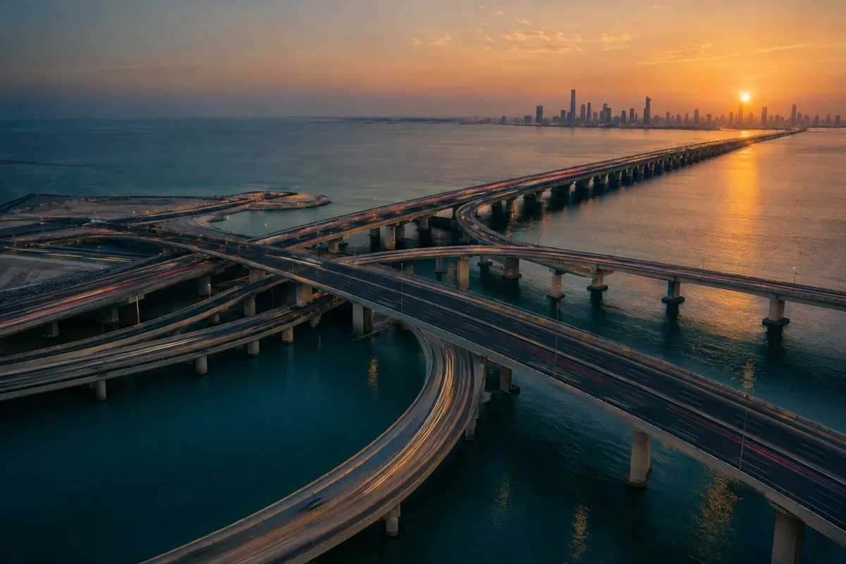 Highway interchange and bridge over the sea